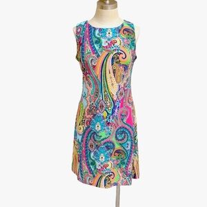 Tommy Hilfiger Vibrant Multicolor Paisley Print Sleeveless Shift Dress Size 4